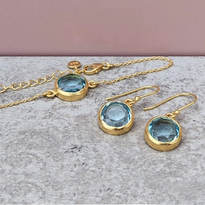 Blue Topaz Gold Jewellery Set | Necklace, Earrings & Bracelet | November Birthstone | Gift for Mother or Wife | Christmas Gift for Her