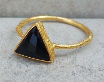 Black Onyx Triangle Ring July Birthstone Ring Gold Silver Options  Sizes US 5-9 Dainty Gemstone Ring Gift for Her
