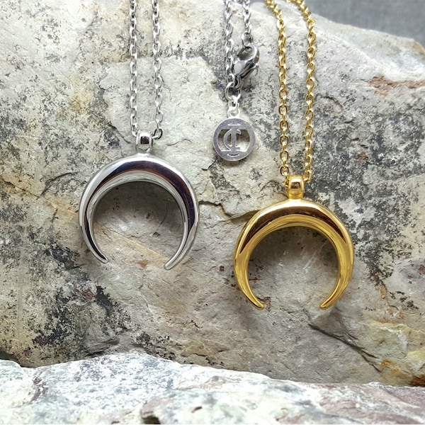Crescent Moon. Moon Necklace. Gold Necklace. Silver Necklace. Upside Down Moon. Gift for her. Double Horn Necklace. Half Moon Necklace.