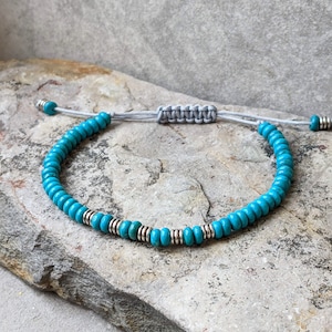 Turquoise Beaded Bracelet | Men&#39;s Protection Stone Bracelet | Adjustable Bangle | Set Option with Stainless Steel Bracelet | Gift for Him