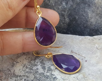 Gold Earrings. AMETHYST Earrings. Teardrop. Dangle Earrings. Rock. InkaCreations. Women Earrings. Gift for mother. Jewellery for women. Gift