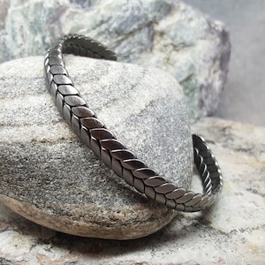 Men’s Silver Oxidised Bangle | Stainless Steel Braided Cuff Bracelet | Adjustable Man Bracelet | Punk Men’s Jewelry | Gift for Him