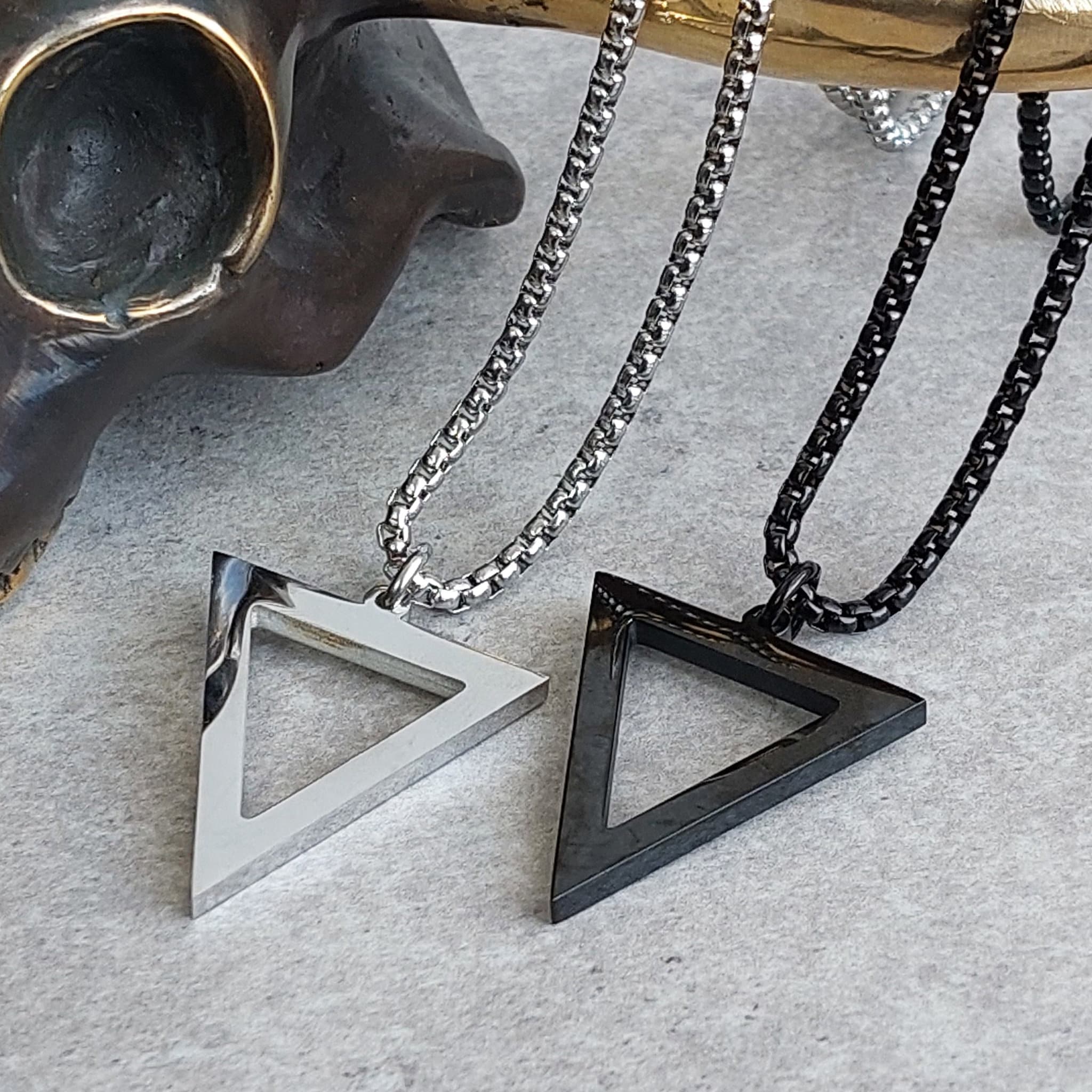 Triangle Black Steel Necklace | Silver & Black Pendant | Unisex