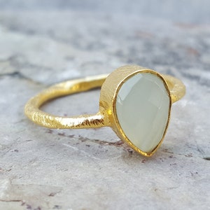 Aqua Chalcedony Teardrop Ring | March Birthstone Ring | Gold & Silver Options | Sizes US 5-9 | Dainty Gemstone Ring | Gift for Her