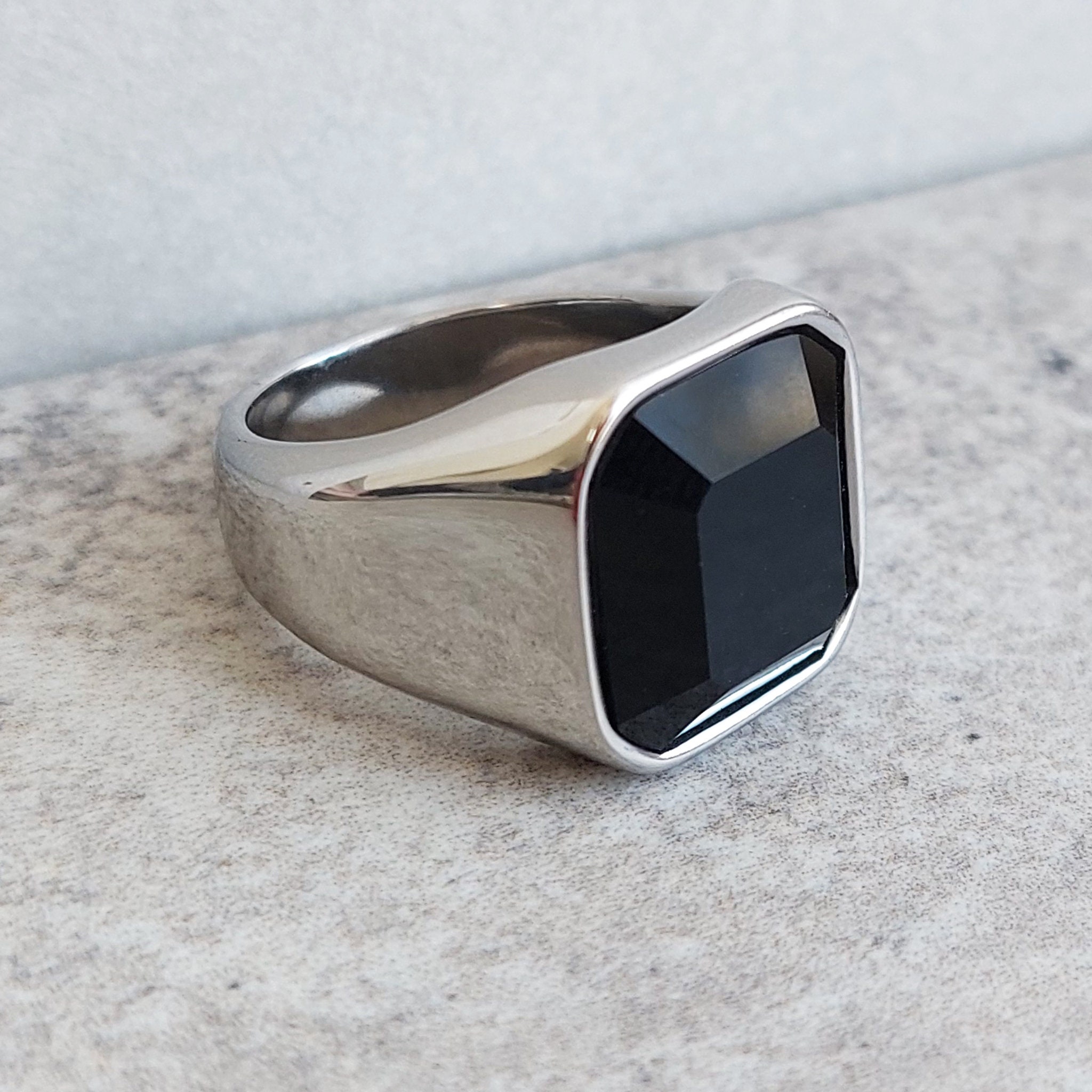 Stainless steel sale onyx ring