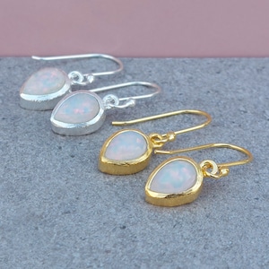Opal Teardrop Dangle Earrings | Gold & Silver Options | White Gemstone | October Birthstone | Gift for Her | Women’s Jewellery