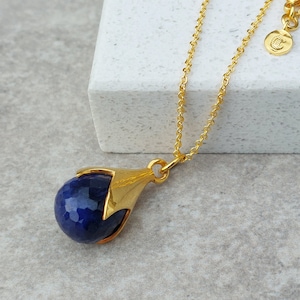 Blue Sapphire Pendant Necklace | 18K Gold Plated | September Birthstone Jewellery | Elegant Gift for Her | Gift for Wife