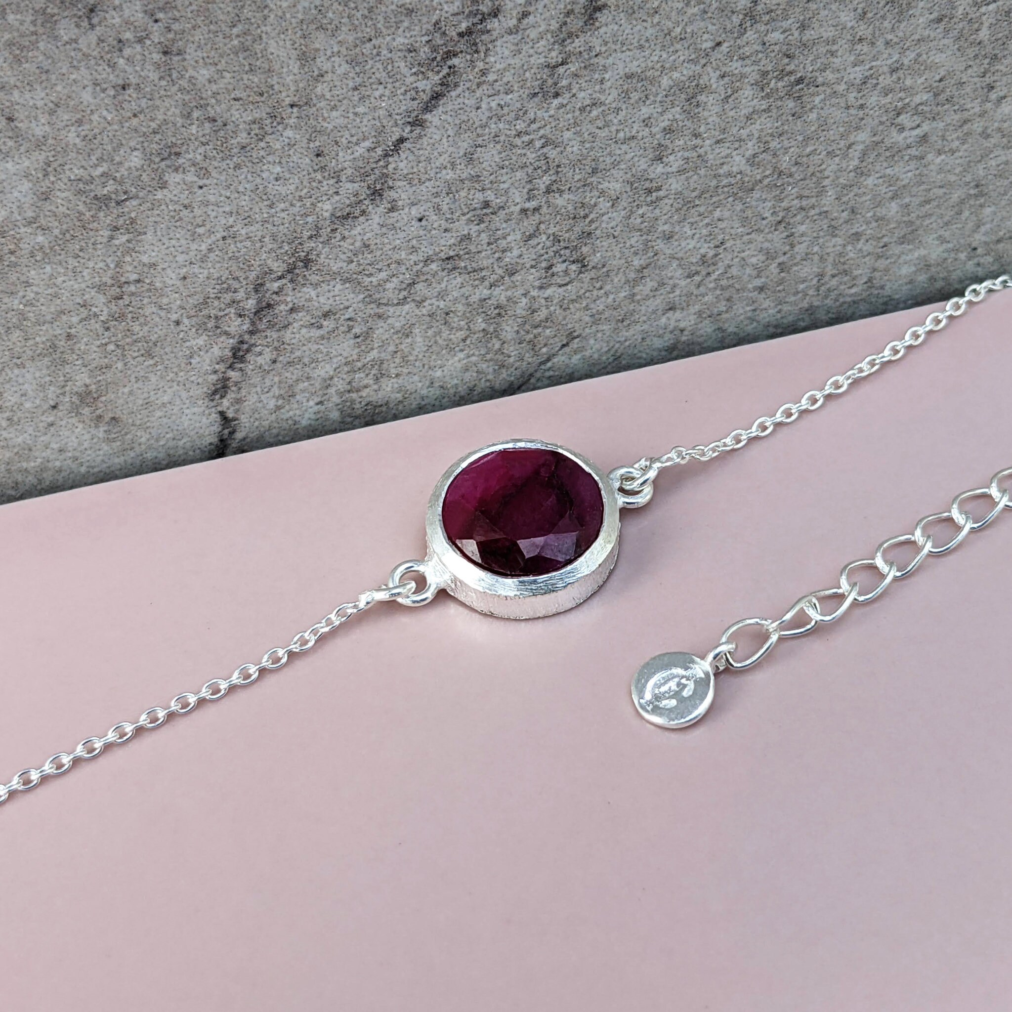 Ruby Circle Bracelet. Gold Ruby Bracelet. Silver Ruby. July