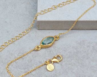 Blue Topaz Marquise Bracelet, Gold Bracelets, November Birthstone, Blue Gemstone, Gift For woman, Gift for Her, Adjustable, Valentines Gift