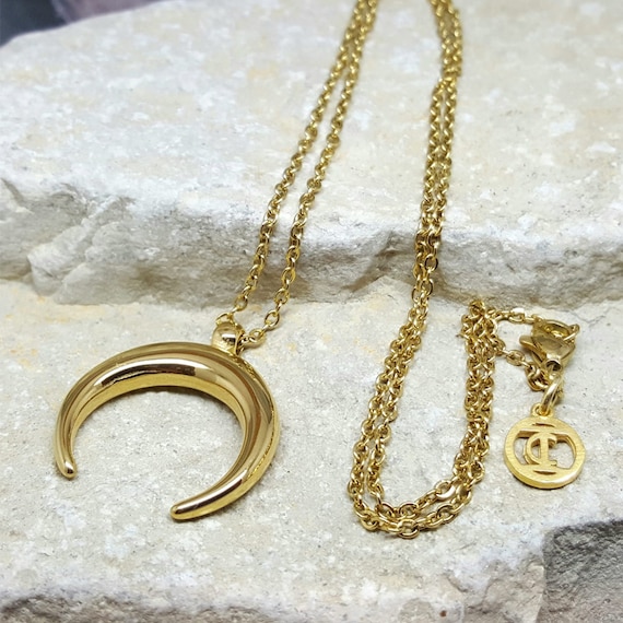 Collana Girocollo Lunga Multistrato Con Ciondolo Luna E Corno - Stile Bohémien (Oro)