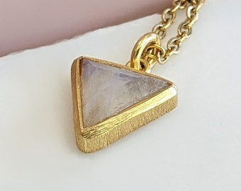 Moonstone Gold Necklace, Birthstone, Gemstone, Dainty Necklace For Women, Gift for Woman, Gift for Her, Triangle Pendant, White Stone