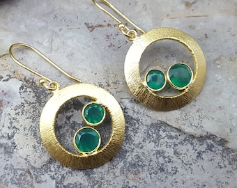 Hook Earrings. Gold Earrings. MAY BIRTHSTONE. Green Onyx Gemstone. InkaCreations. Girlfriends gift. Mother's day. Valentine's. Bespoke gift