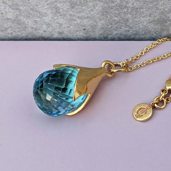 Blue Topaz Necklace. Women Gold Necklace. Blue Stone. November Birthstone. Silver Teardrop Pendants. Gift for her. Mother Wife. Christmas