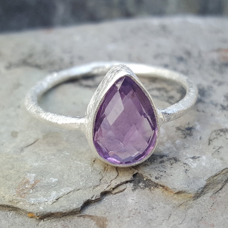 Natural Amethyst Silver Ring February Birthstone Gift Mother/'s Day Handmade Silver Ring-925 Sterling Silver Teardrop Ring Women/'s rings
