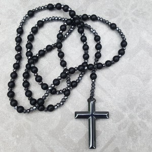 Alex Rosary Necklace. Necklace for Men. Hematite. Crucifix. Onyx Stone Onyx. Catholic Christian Religious. Mens Jewellery. Gift For Him zdjęcie 3