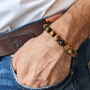 Tiger Eye Beaded Bracelet | Adjustable Men&#39;s Bracelet | Men&#39;s Bangle | Protection Bracelet | Gift for Him | Christmas Gift