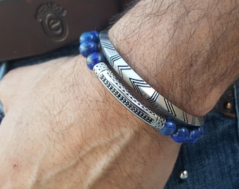 Beaded Bracelet. Ball bracelet. Man Bracelet. Lapis Lazuli Stone. Man Bangle. Unisex Jewelry .Gift for him. Gift for her. Christmas gift
