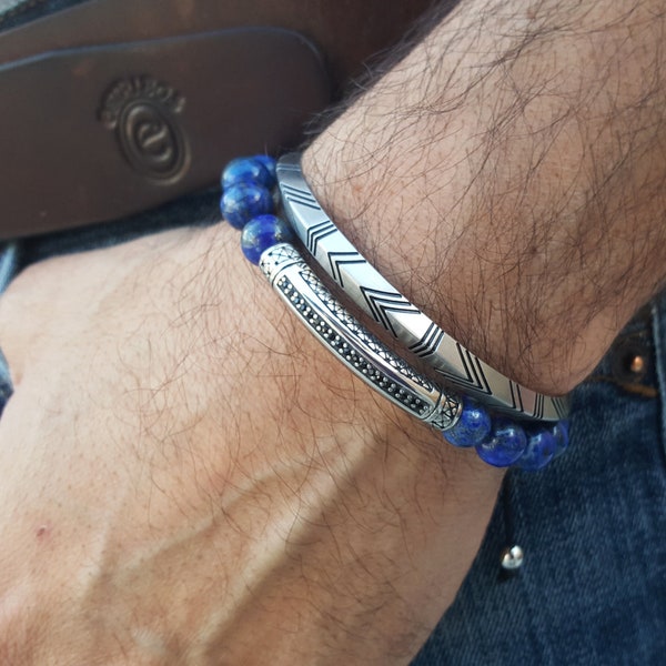 Bracelet perlé. Bracelet boule. Bracelet Homme. Pierre de Lapis Lazuli. Homme Bangle. Bijoux unisexes . Cadeau pour lui. Cadeau pour elle. Cadeau de Noël