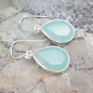 Aquamarine Chalcedony Dangle Earrings | Light Blue Gemstone | Silver Earrings | March Birthstone Jewellery | Valentine&#39;s Day Gift for Her