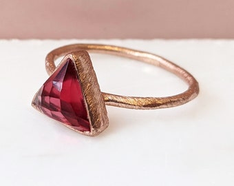 Tourmaline Ring, Rose Gold Ring, Pink Tourmaline, Gemstone Ring, Solitaire Ring, Triangle Women rings. Gift for her, October Birthstone.