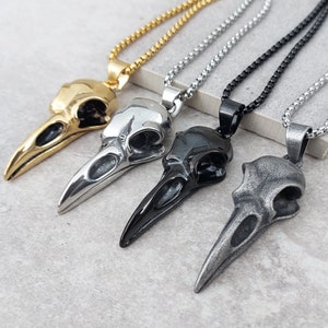Gothic Raven Skull Pendant Necklace | Silver, Gold, Black or Oxidized Options | Viking Jewellery | Gift for Him or Her
