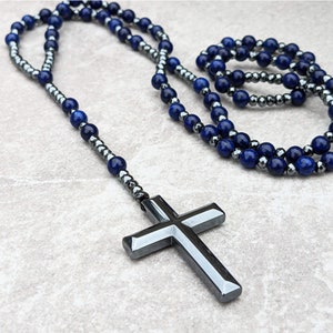 Alex Rosary Necklace. Necklace for Men. Hematite. Crucifix. Onyx Stone Onyx. Catholic Christian Religious. Mens Jewellery. Gift For Him zdjęcie 10