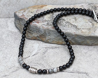 Men&#39;s Beaded Necklace | Tiger Eye, Marble & Black Onyx Options | Choker Necklace | Gift for Him, Dad or Boyfriend