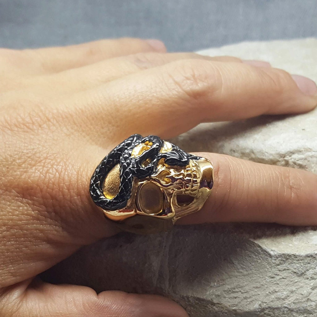 Snake & Skull Ring | Black or Gold Stainless Steel Options
