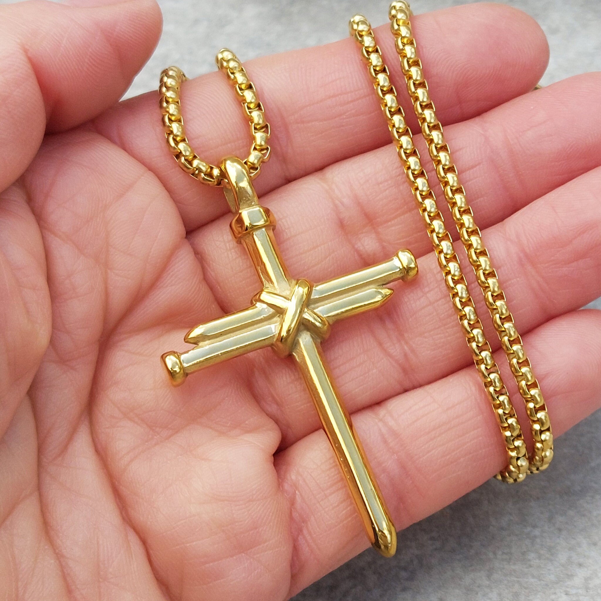 CERSLIMO Collana a croce da uomo e donna, con croce in argento e oro, ciondolo a forma di croce AAA, zirconi per ragazze e ragazzi, Oro