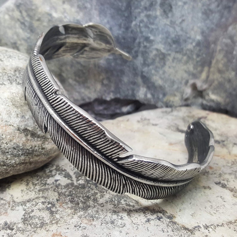 Man Bracelet, Gift For Man, For Him, Silver Bracelet, Man Gift, Feather Bracelet, Man Jewellery, Cuff Bracelet For Man, Father, Husband, image 2