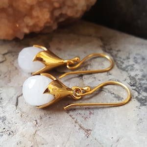 Moonstone Dangle Earrings | White Teardrop Earrings | Gold & Silver | Set Necklace and Earrings Option | Gift for Her | Gift for Wife