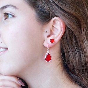 Ruby Dangle Earrings | Red Gemstone Earrings | July Birthstone Earrings | Gold & Silver Earrings | Gift for Her | Anniversary Gift