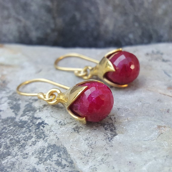 Ruby Jewellery Set. Gold Ruby Necklace 