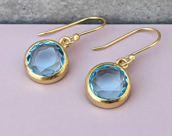 Orecchini a goccia con pietra preziosa blu oro, orecchini in argento sterling 925 con castone, gioielli con pietre preziose blu navy scintillanti, Mistry Gems, E3BS - Italia