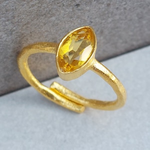 Citrine Ring | Oval Marquise Shape | Yellow Stone Ring | November Birthstone Ring | Silver Option |  Adjustable Sizes US 4-10 | Gift for Her