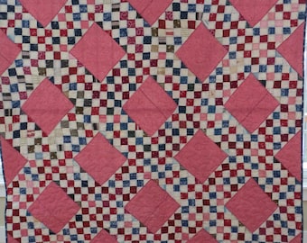 Multi-Colored Irish Chain Antique Quilt Top Quilted and Completed