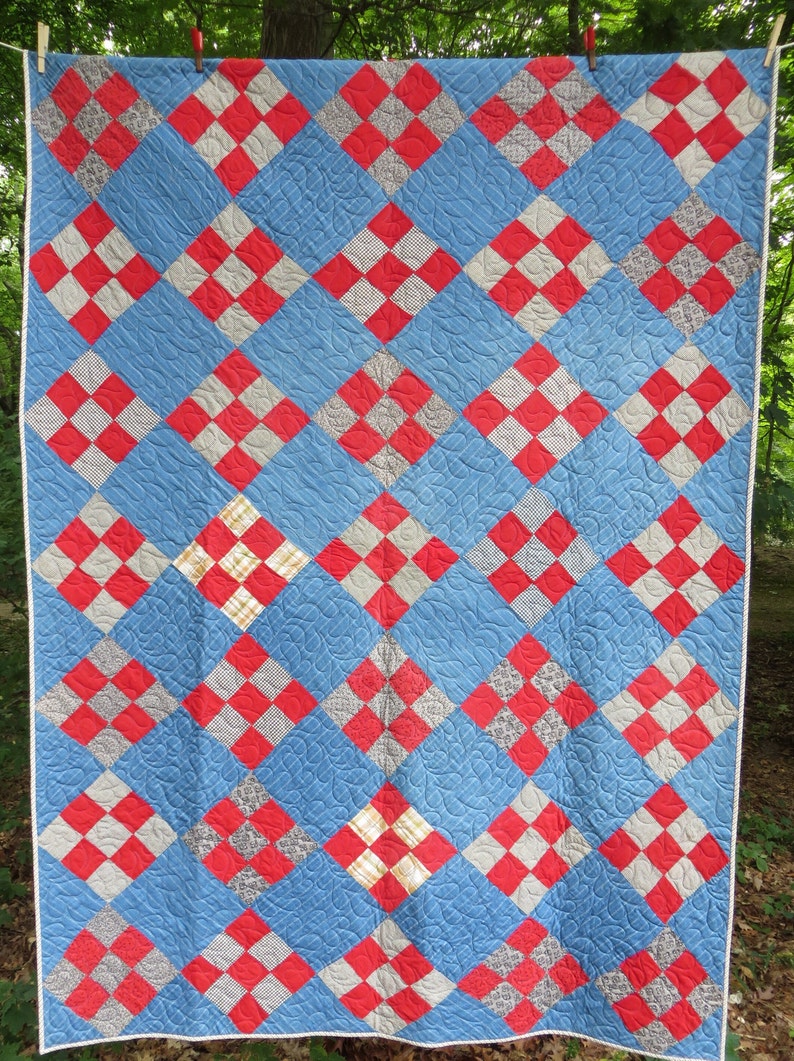Antique Ninepatch Quilt Top Quilted and Completed Etsy