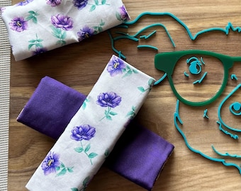 Fundas reversibles para arnés Pavlik (x7) - flores moradas sobre fondo blanco/morado