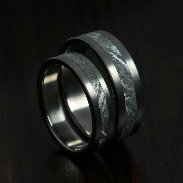 Paire de météorites, ensemble d’anneau de mariage en titane, bague de fiançailles, anneau de météorite de Gibeon