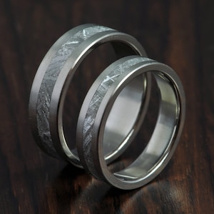 Meteorietpaar, titanium trouwringset, verlovingsring, Gibeon-meteorietring