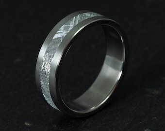 Meteorite ring, titanium wedding ring, engagement ring, Gibeon meteorite ring