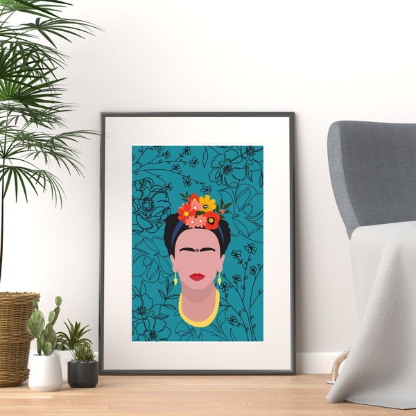 Frida Kahlo Eclectic Colorful Digital Art Print, Maximalist Frida Kahlo Bright Wall Decor, Inspiring Women of History Printable Art