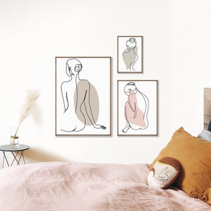single line art of the female form printable art set of 3, female figure minimal art print set, boho modern line art set