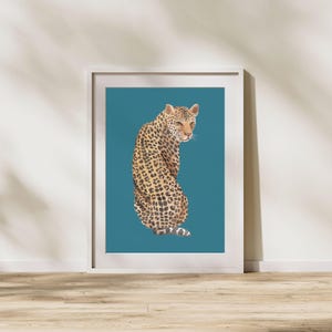teal cheetah eclectic and maximalist art print, cheetah and turquoise boho eclectic printable art, jungalow eccentric wall art