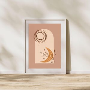 boho sun and moon art print, bohemian eclectic halloween printable art // magical and witchy sun and moon art print