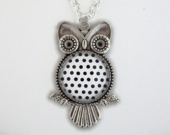 Necklace OWL with black polka dots