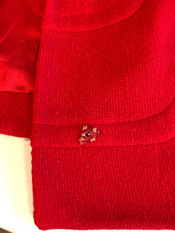 Vintage Red Wool Cropped Jacket w/Fox Fur Collar - image 7