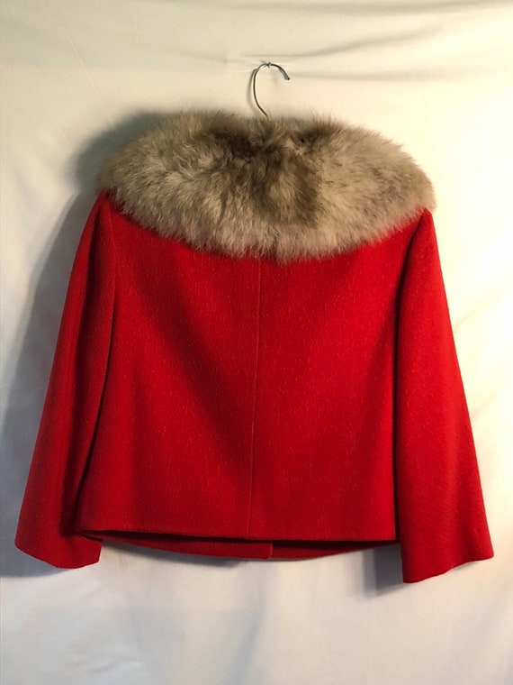 Vintage Red Wool Cropped Jacket w/Fox Fur Collar - image 4