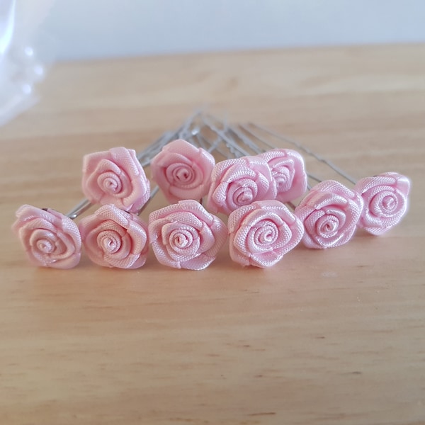 Petites Epingles à Cheveux Chignon Mariage Satin Rose Lot De 10