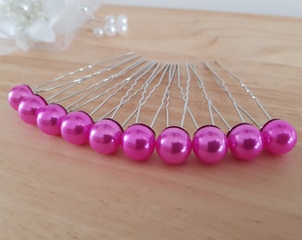 1 Lot de 10 épingles chignon mariage perle rose magenta